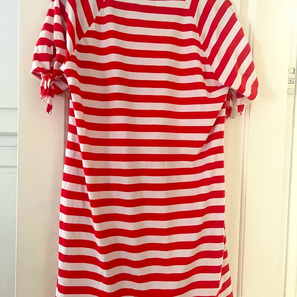 COPY - MICHAEL Michael Kors Orange and White Striped Dress with Gold MK logo La…